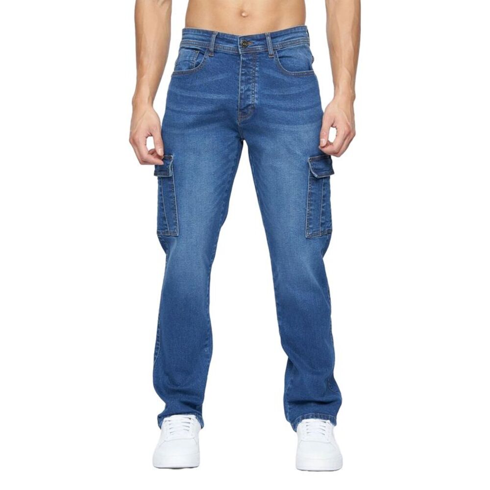 Crosshatch Mens Kremtap Cargo Jeans / Stone Wash